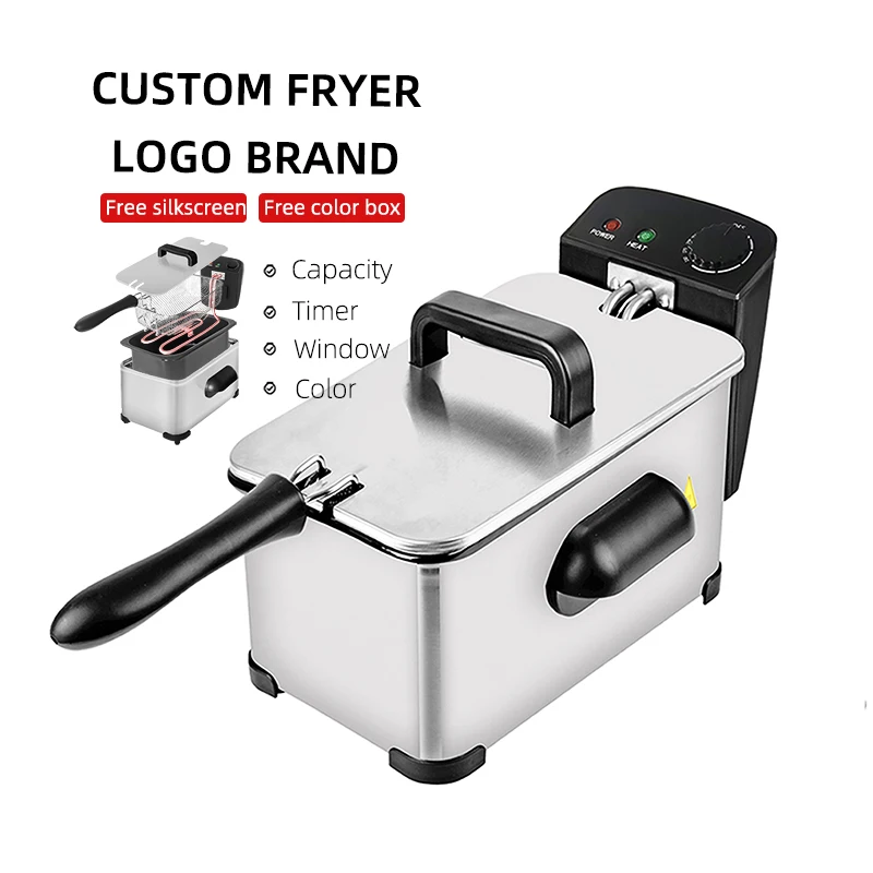 Commercial electric 2000W 3L with timer portable stainless steel electric oil deep fat fryers for fried chicken home chips