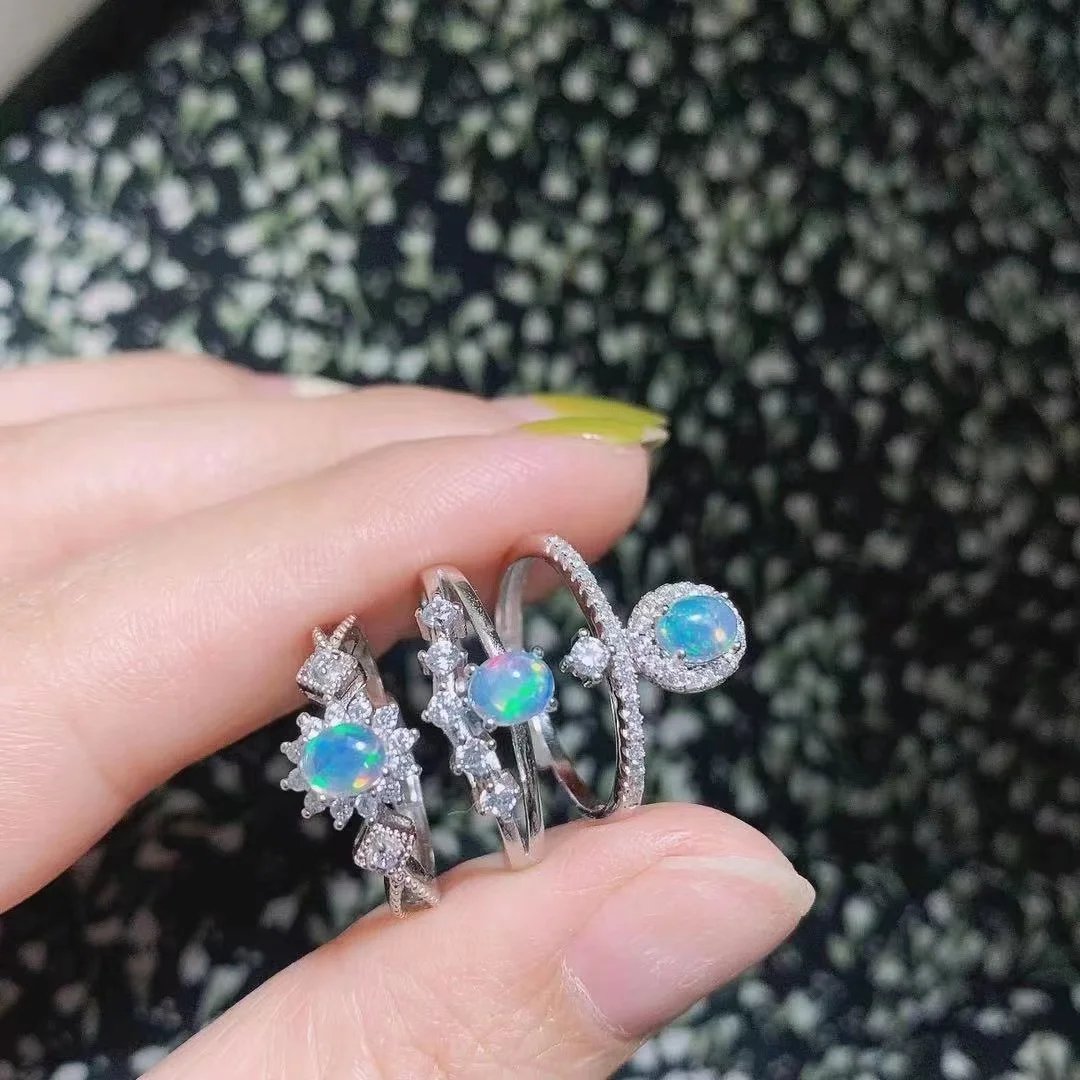 High Quality Australian 925 Sterling Silver Natural Opal Basic Fashion Basketball Championship Jewelry Rings