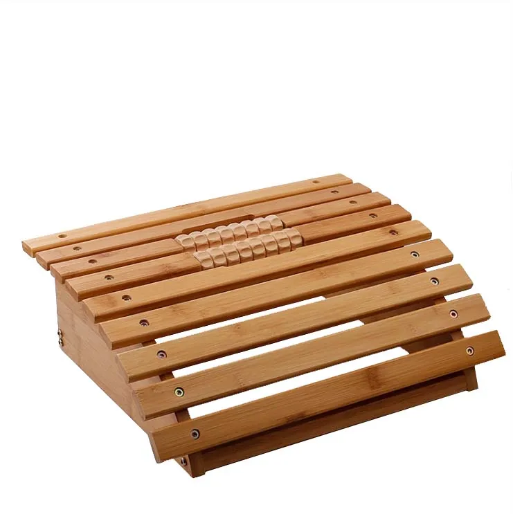 Natural Bamboo Footrest Foot Stool Under Desk Footrest With Massager Rollers For Office Home