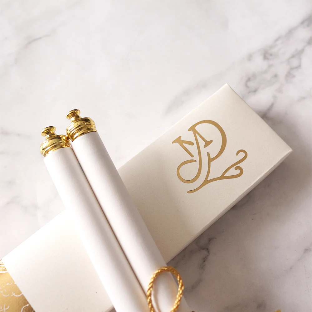 Hot Selling Royal Scroll Menu Card With Hot Stamping Foil Tassel Luxury DIY Wedding Scroll Invitations