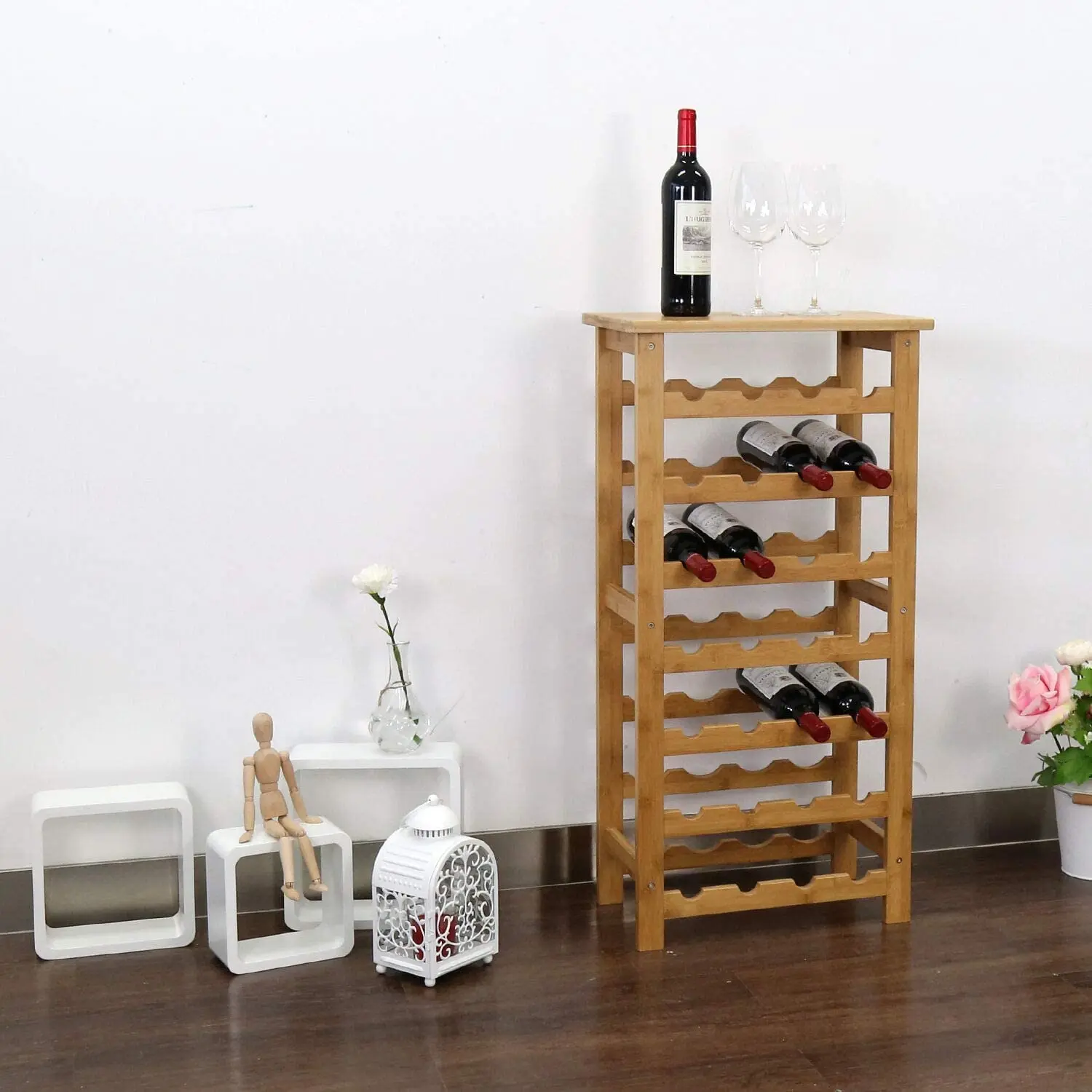 Stackable Modular Wine Rack,7-Tier Bamboo Wine Rack with Display Shelf Wobble-Free Display Shelves for Kitchen