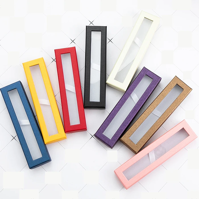 colorful gift kraft paper pen gift box with window empty pen packaging case