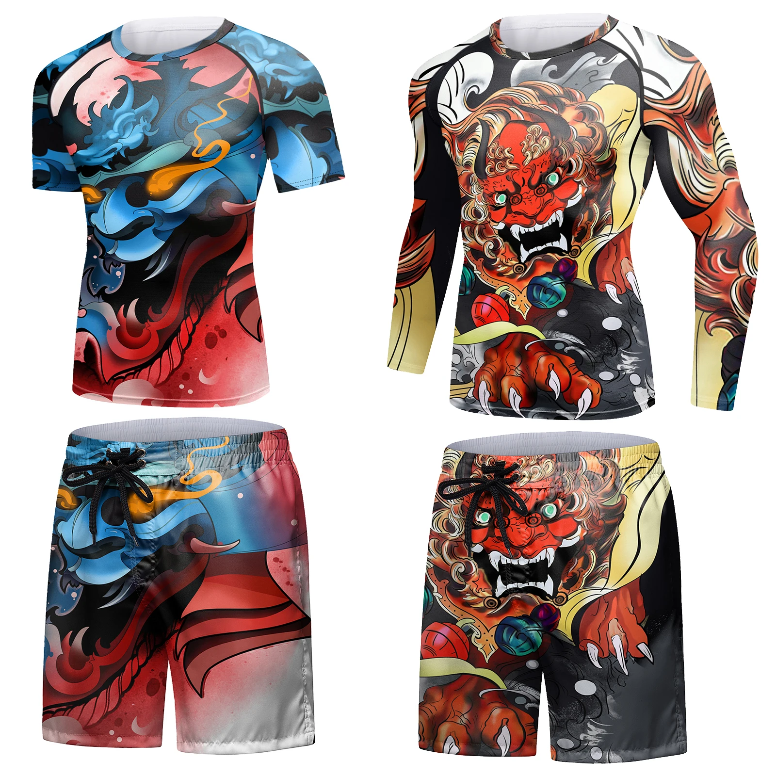 Cheap Wholesale China Suppliers Wrestling T Shirt + MMA Shorts Tracksuit Sportswear for Mens Rash Guard Jiu Jitsu