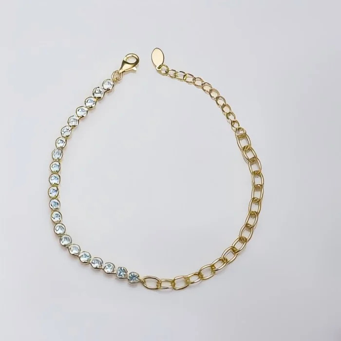 Carline Fashion Bracelets 925 Silver Aquamarine Zircon 18k Gold Plated Bracelets Women Luxury Jewelry