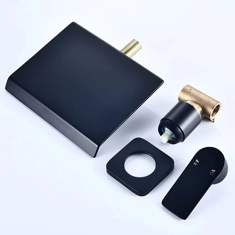 Matte Black Basin Sink Faucet Waterfall Spout Wall Mounted Separate single-handle wall-mounted concealed basin faucet Crane