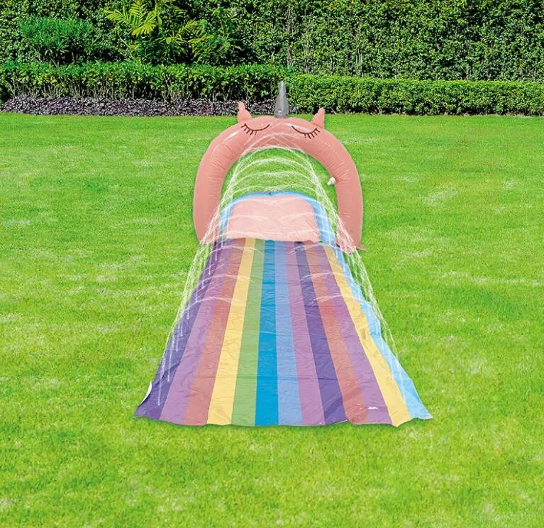 Inflatable garden toys kids water fun Splash Buddies Pink Unicorn Slide with Sprinkler Inflatable water Slide for Kids