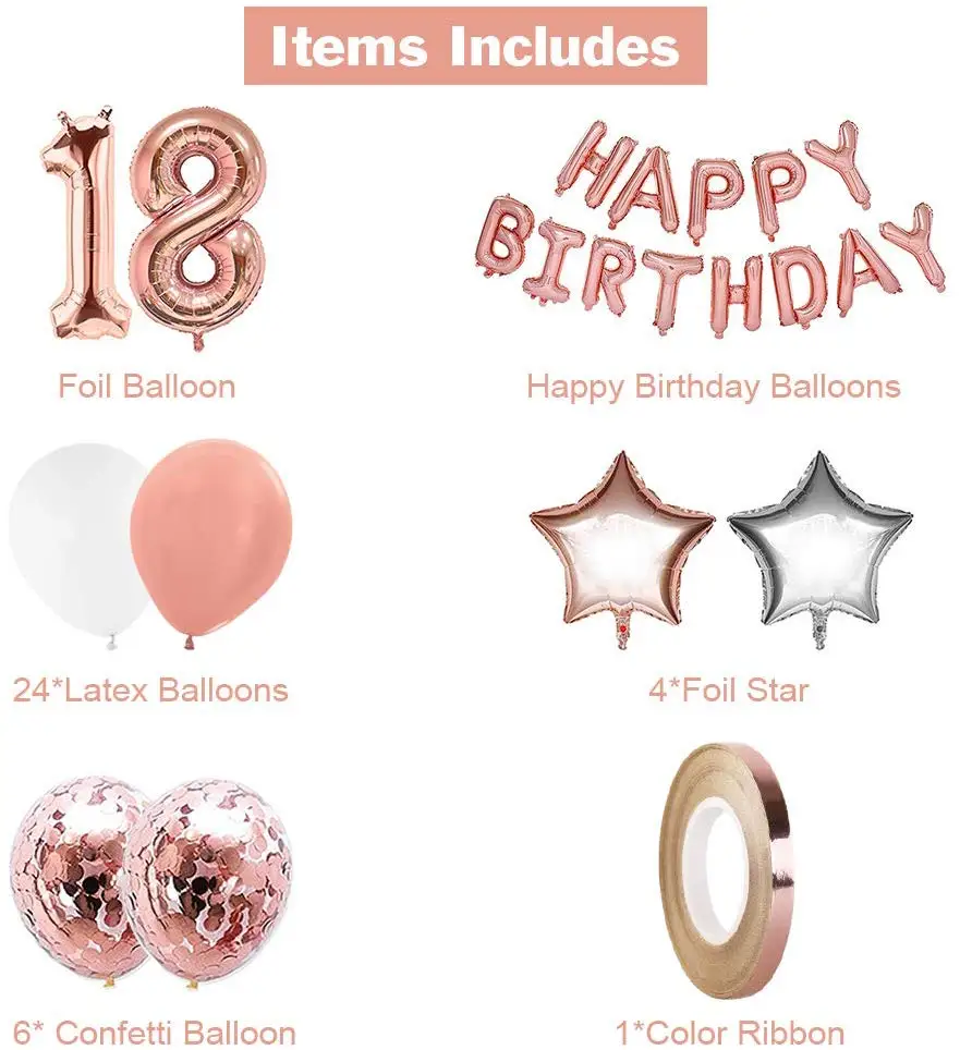 18th Birthday Decorations Party   Rose Golden Number 18 Birthday Balloons  for birthday