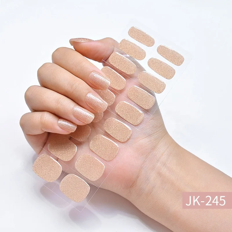 Semi cured UV Gel Nail Stickers 24pcs Real Gel Nail Polish Adhesive Full nail Wraps Strips with uv lamp