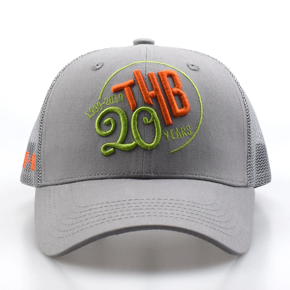 Custom summer sports caps embroidery patch logo grey color mesh trucker hat caps