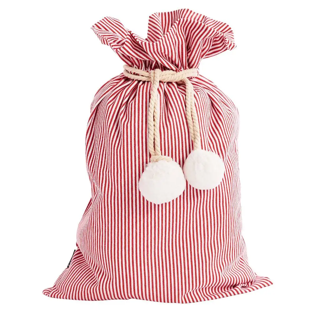 Christmas Decorations Canvas Drawstring Santa Sack with Pom Pom