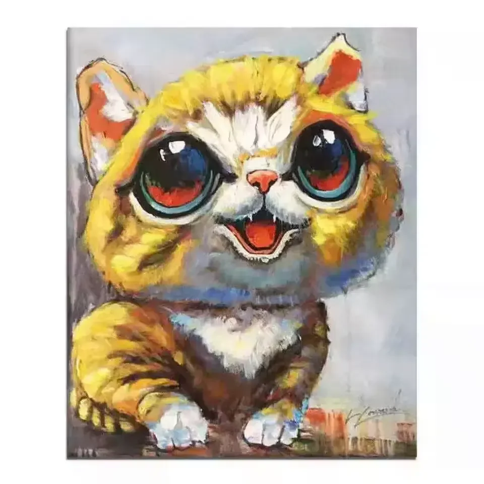 Hand painted Modern Animal Paintings Hot Sell Cute Cat With 100% Cotton Painting Canvas