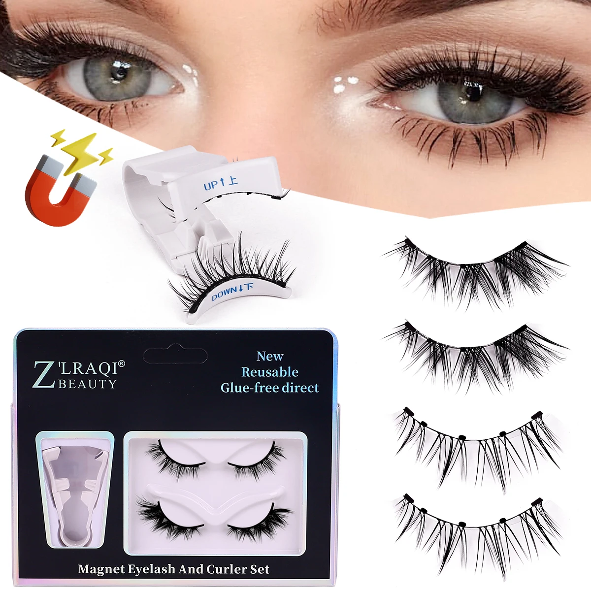 Thick Natural Long Silk Magnetic Strip Eye Lashes Kit 3d Wholesale Quantum Magnetic False Eyelashes With Applicator Box