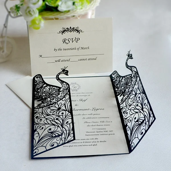 Cheap laser cut wedding cards invitations with bank card