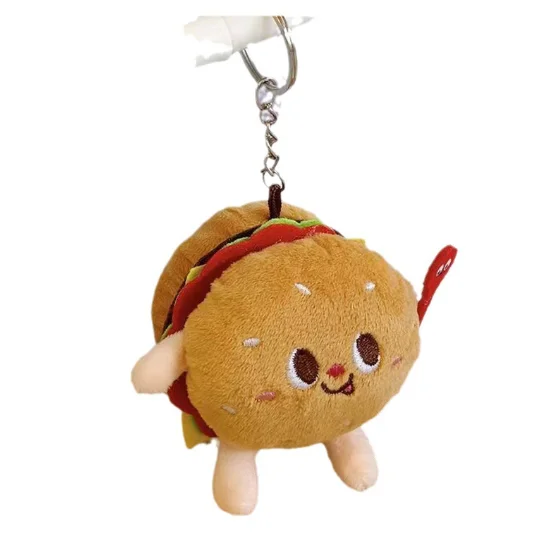 Funny plush keychain plush backpack pendent stuffed hamburger chips chicken leg toy