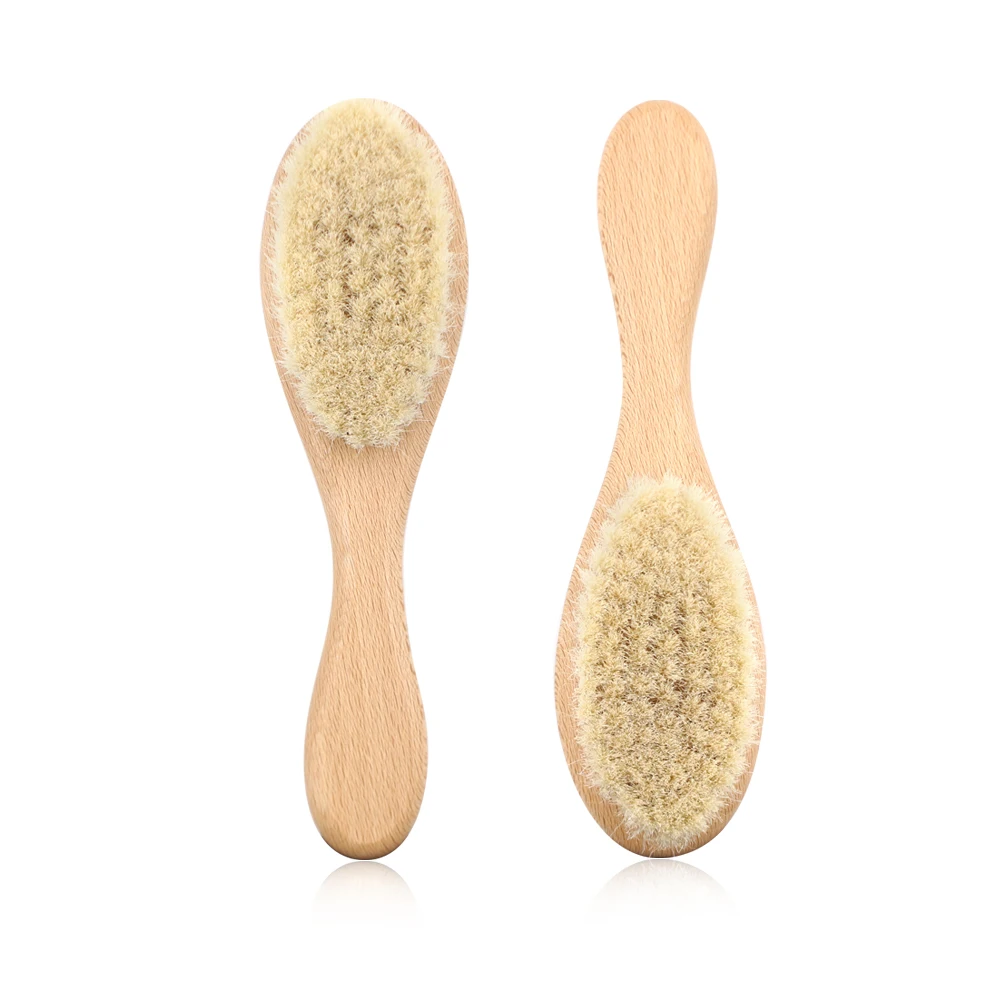 Infant Wooden Hair Brush Set Natural Soft Goat Bristle with Comfort Beech Handle For Newborns Toddlers Hair Care Baby Hairbrush