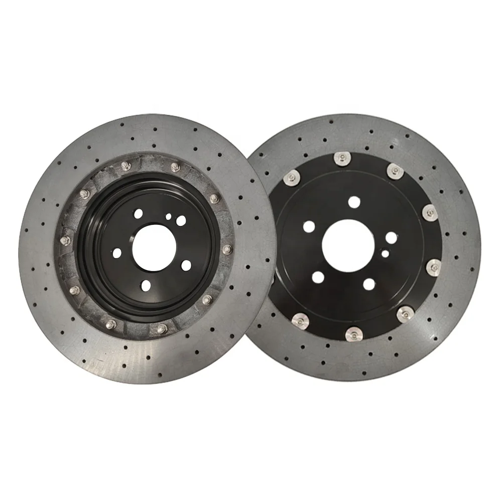 Automatic Upgrade 2-Pieces New Carbon Ceramic Drilled Front Break Disc Brake Rotor for Mercedes Benz C63 AMG 2314211812 390mm