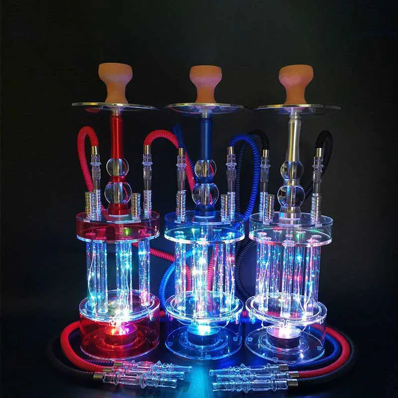 Four pipe Gatling acrylic Arabian shisha with colors light bar KTV hookah set