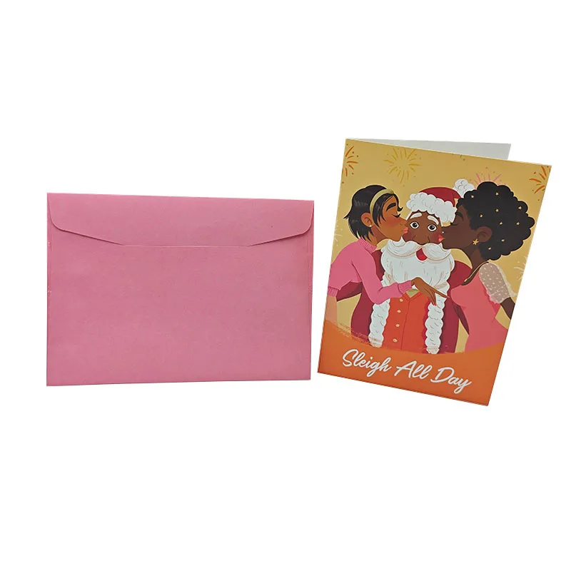 Custom Printing Your Logo Pink Envelope Merry Christmas Greeting Card
