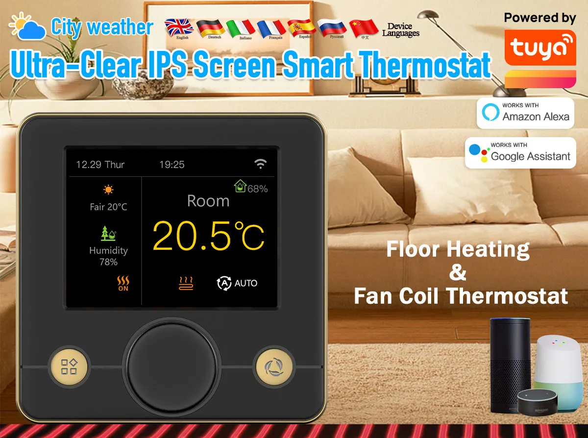 Thermostat Modbus RS485 Fan Coil Unit Wifi Tuya Auto Programmable Room Thermostat for Floor Heating