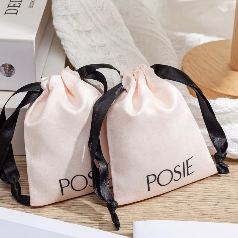 Eco Custom Logo Small Business Drawstring Silk Gift Bag Satin Jewelry Pouch Satin Textile Packaging Bag Wholesale