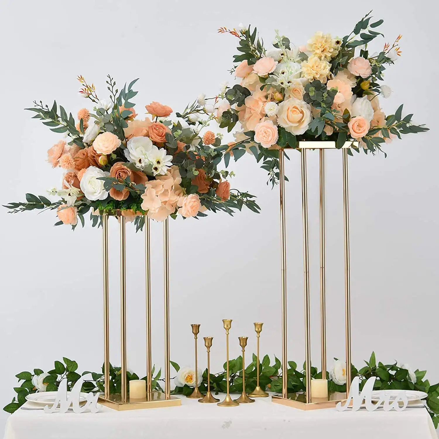Gold Rectangular Flower Display Rack Vase Column Stand Road Lead Geometric Centerpiece Vase Column Vases Wedding Centerpieces