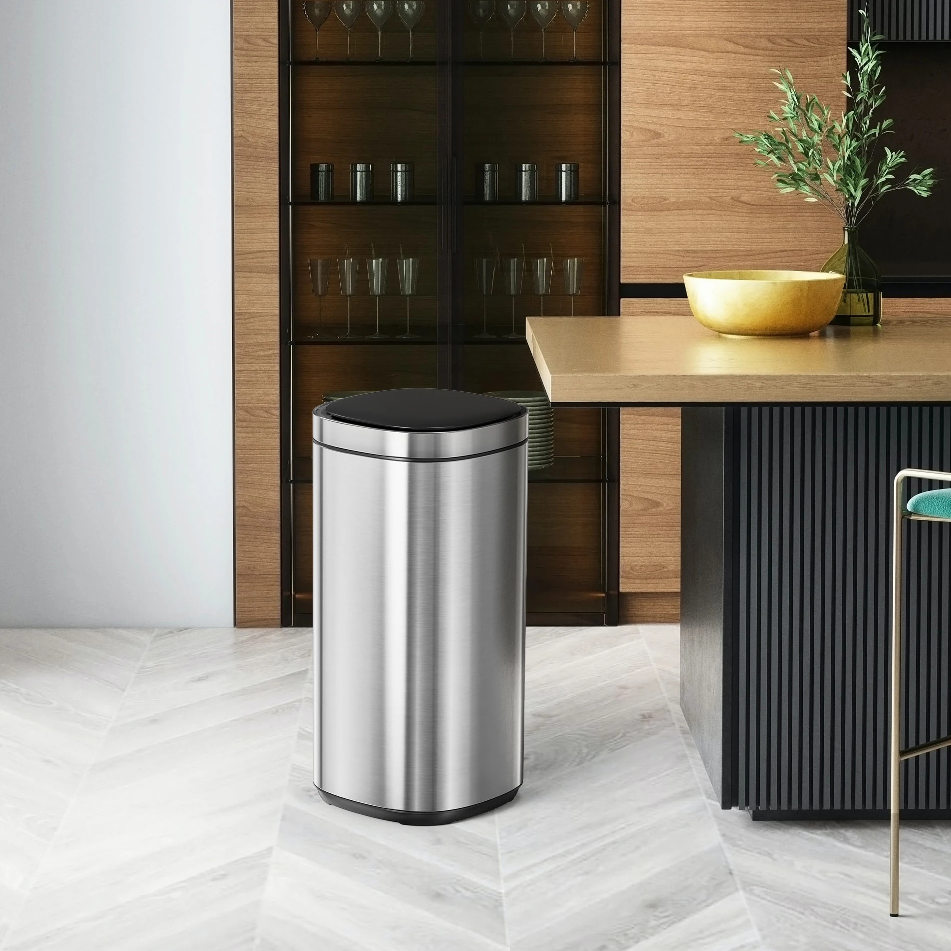 40L  Household Automatic Garbage Bin Sensor Bin Stainless Steel Touchless Rubbish Bin Smart Trash Can