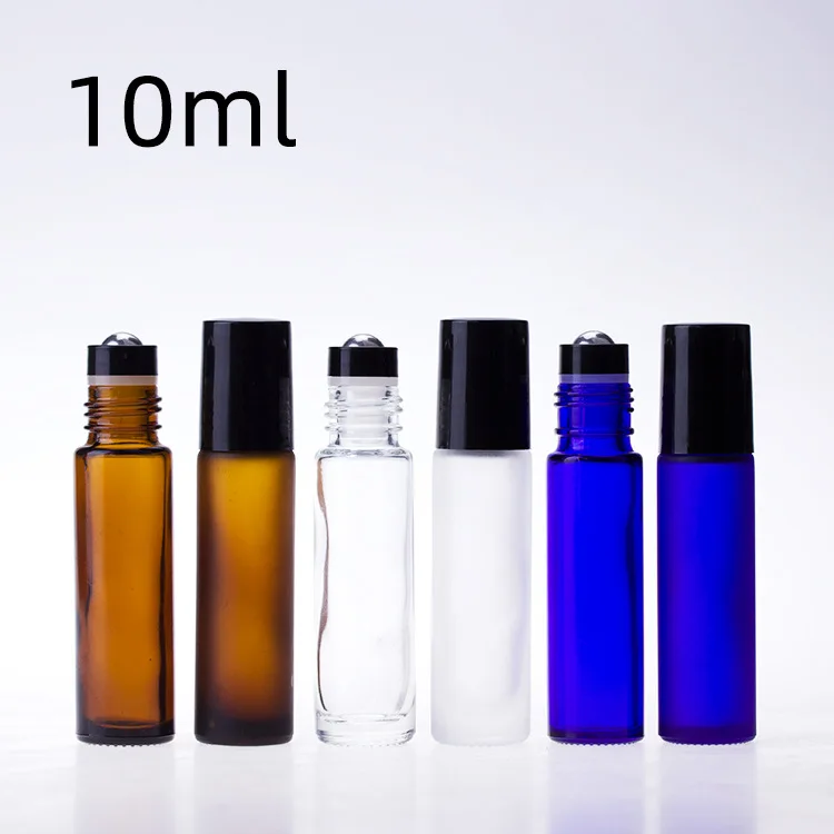 Matt Black Glass Roll On Bottles 10ml Essential Oil Perfume Roller Vials With Roller Ball
