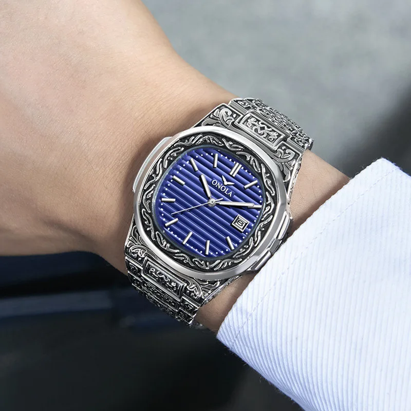 ONOLA 3808 Hot Sell New Design Man Quartz Watch Full Steel Calendar Waterproof Strap Luminous Chronograph Mens watch Clock