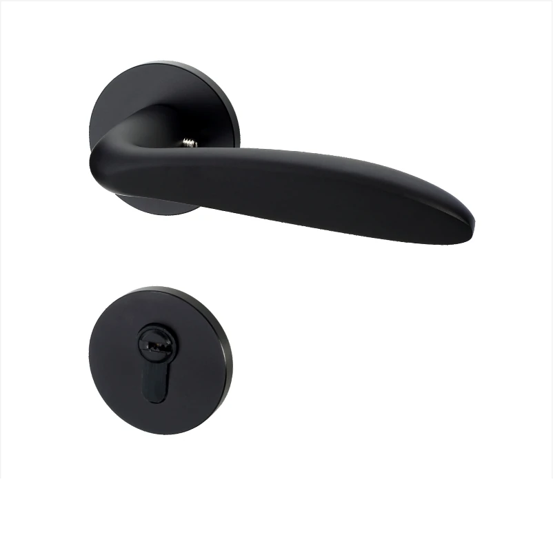 Алюминиевые аксессуары набор ручек для двери современный простой дизайн Черная дверная ручка с замком межкомнатные двери