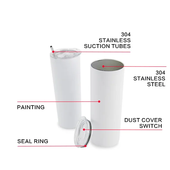 Stainless Steel Sublimation Cups Bulk Double Wall 20Oz Skinny Lid And Straw Tumblers Vacuum Insulated Tumbler