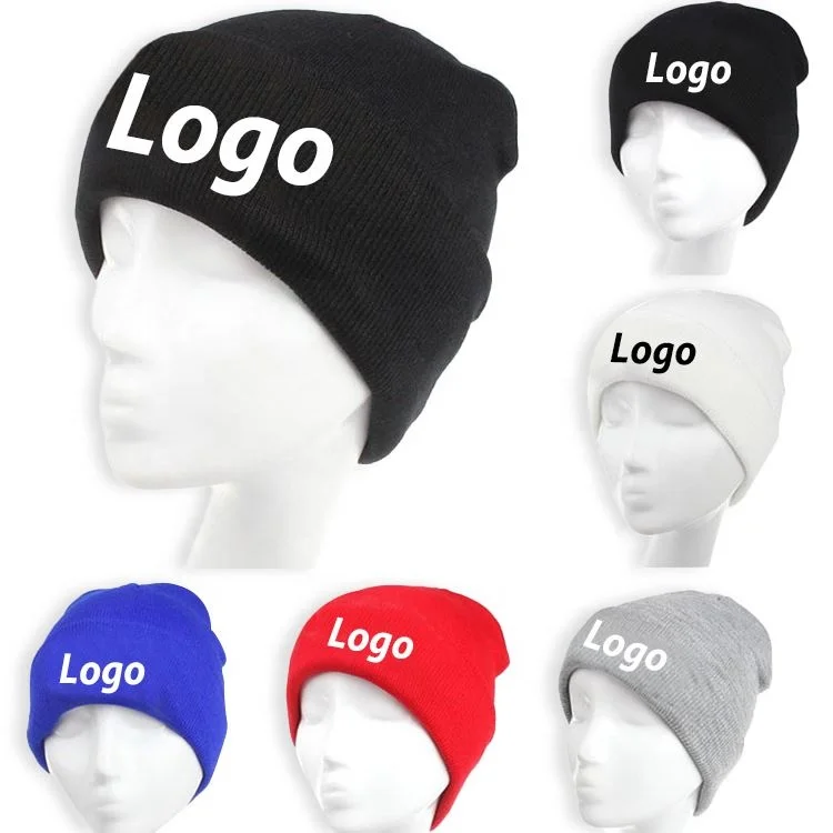 Wholesale Custom Logo Organic Cotton Woven Jacquard Knitted Hat Beanie With Flat Embroidery