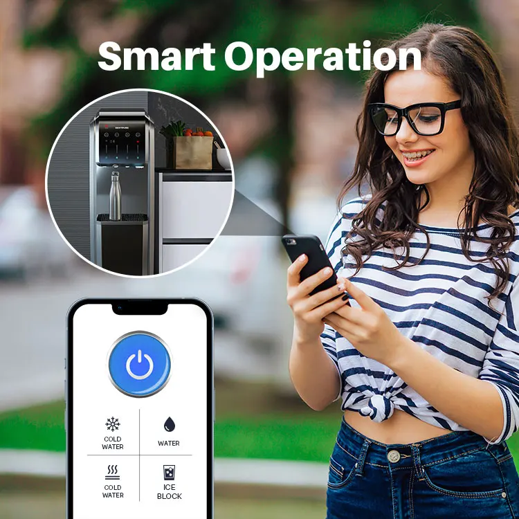 Смарт-приложение с управлением нижней загрузкой 5-в-1, Производство льда, горячая холодная домашняя температура воды, оптовая продажа, пластиковый диспенсер для воды