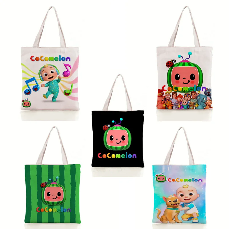 Товары для вечеринки из парусины с отделкой из пеньковой веревки сумка Печать cocomelon вечеринки Повседневная Сумка-тоут сумка
