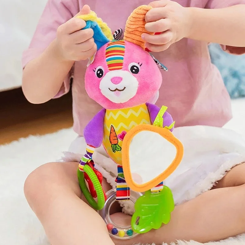 Newborn Baby Plush Stroller Hanging Toys Baby Rattles Mobiles Cartoon Animal Doll Crib Hanging Bell Educational Toys 0-12 Month