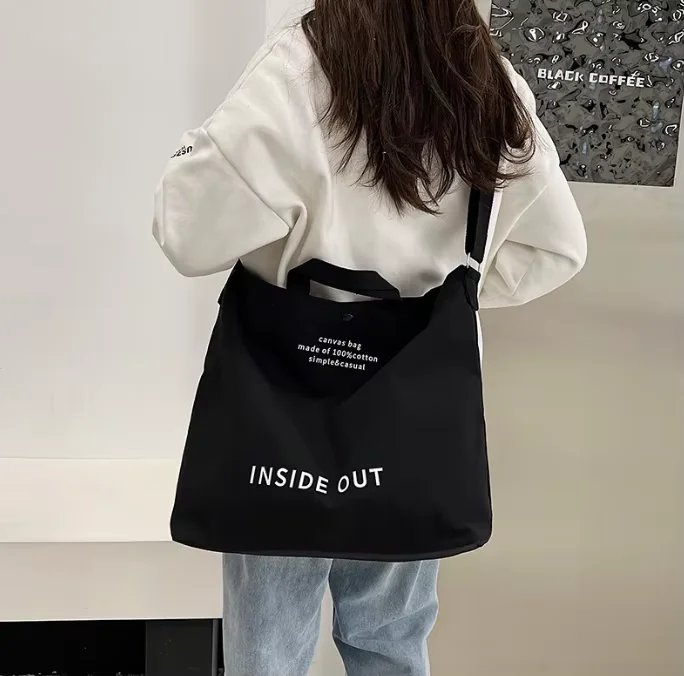 Large Oversize Weekend Thick Fabric Canvas Cotton Shopping Tote Bag Women Fashion Handbag With Long Strap