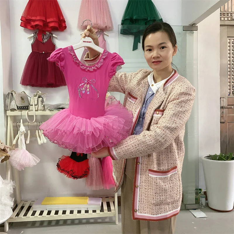 2024 wholesale babi girls stage wear black kid dance leotard tutu dress