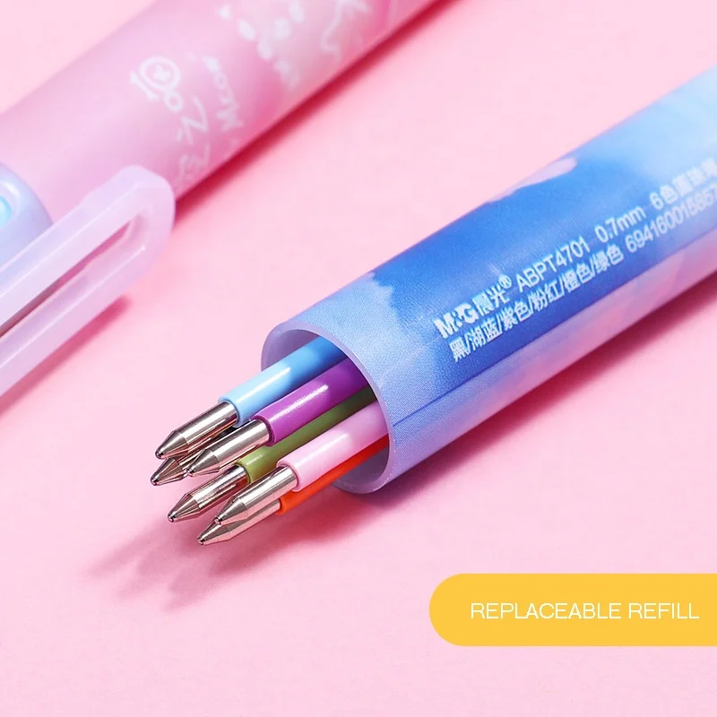 Andstal Cute Cartoon Cat Multi-Functional Pen Ink Pens Ballpoint 6 in 1 Ballpoint pen For School Supplies