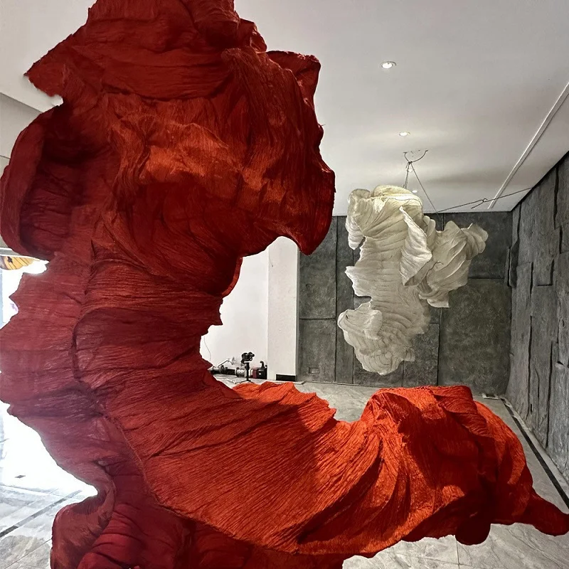 Custom Project Hotel Indoor Decoration Art Large Ornaments Cloth Sculpture Pendant Chandelier Light