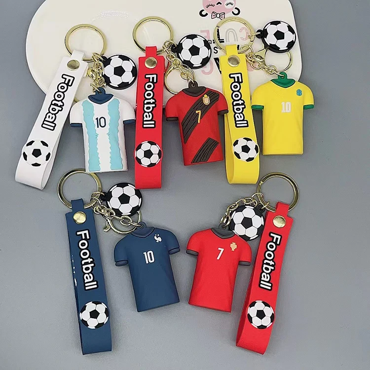 Hot sale famous player football clothes shape keychain wholesale custom 3d figure shaped cartoon logo keychain for souvenir gift