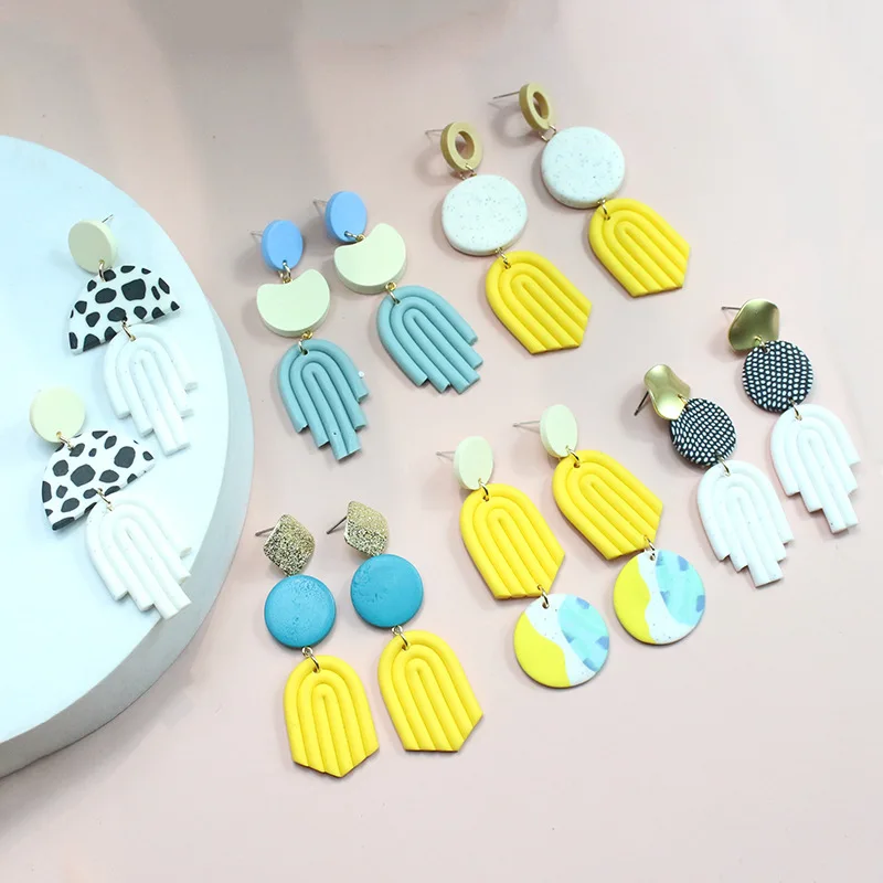 2022 New Handmade Polymer Clay Earrings Candy Color Gradient Ceramic Clay Long Dangle Drop Earrings for Women Jewelry Gifts