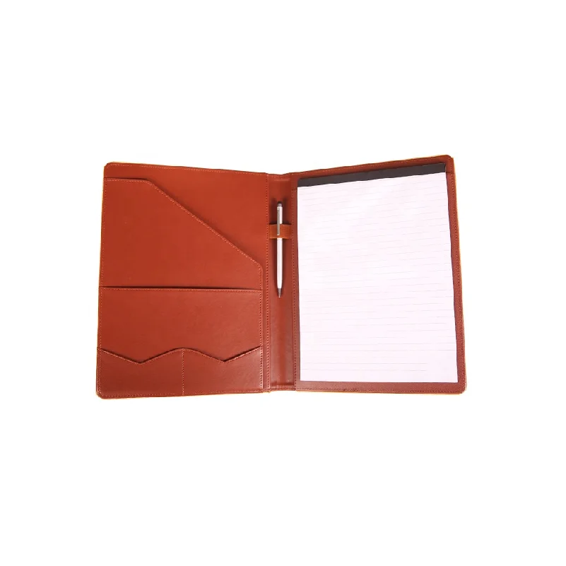 Hot Selling Business Black PU Leather Portfolio File Folder With Card Pocket