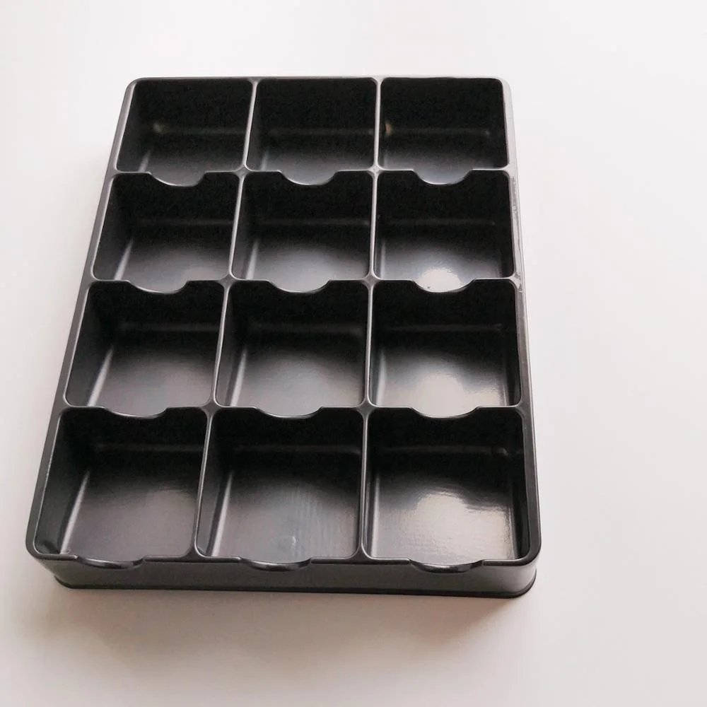 customized chocolate insert tray PET  blister container packaging plastic trays black PET chocolate blister tray