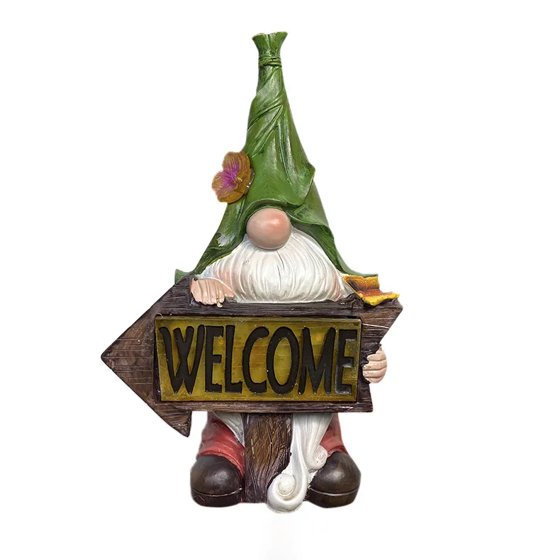 Large Funny Resin Gnome Figurine with Solar LED Lights Outdoor Decorative Yard Lanterns Garden Ornaments