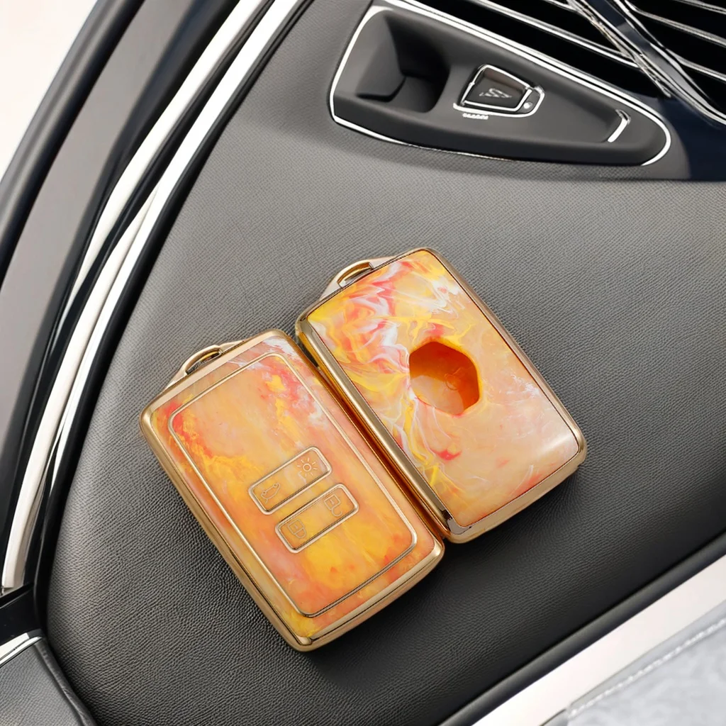 Golden-ed Jade Pattern Renault Smart Key Cover for Duster Megane 4 Capture-Keyless Car Key Accessories