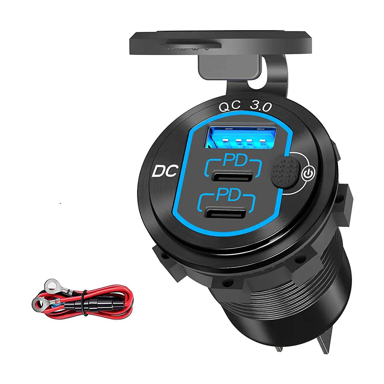 12V Dual PD3.0 USB-C Quick Charge3.0 Car USB Socket Multi-Port USB Charger Outlet Wire iPhone iPad Fast Charging New Design