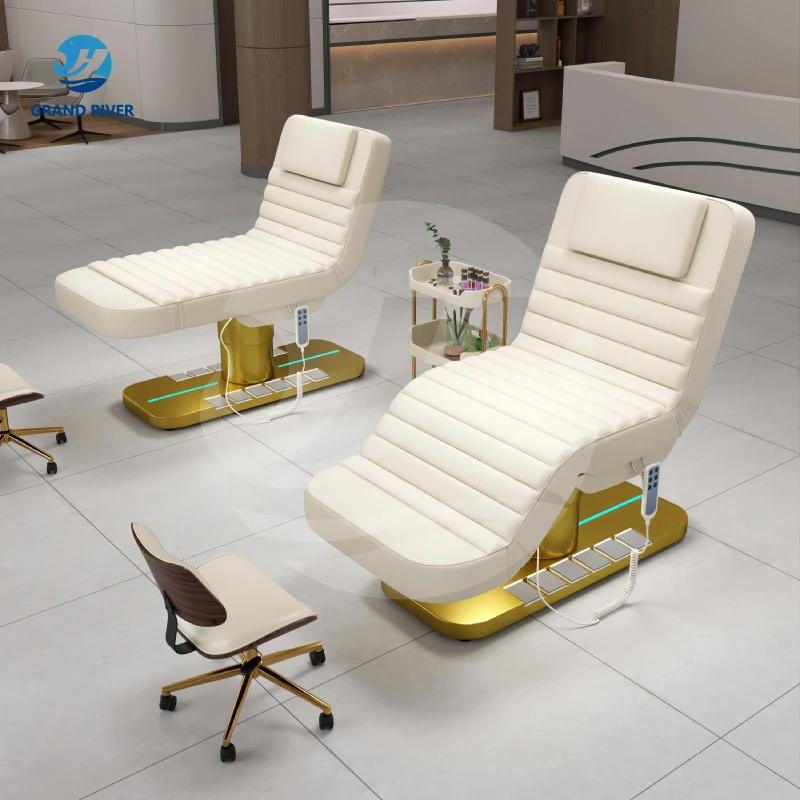 Luxury Modern Gold Salon Furniture 4 Motor Electric Facial Beauty Massage Bed  Cosmetic Table Chair Facial Spa Lash Bed