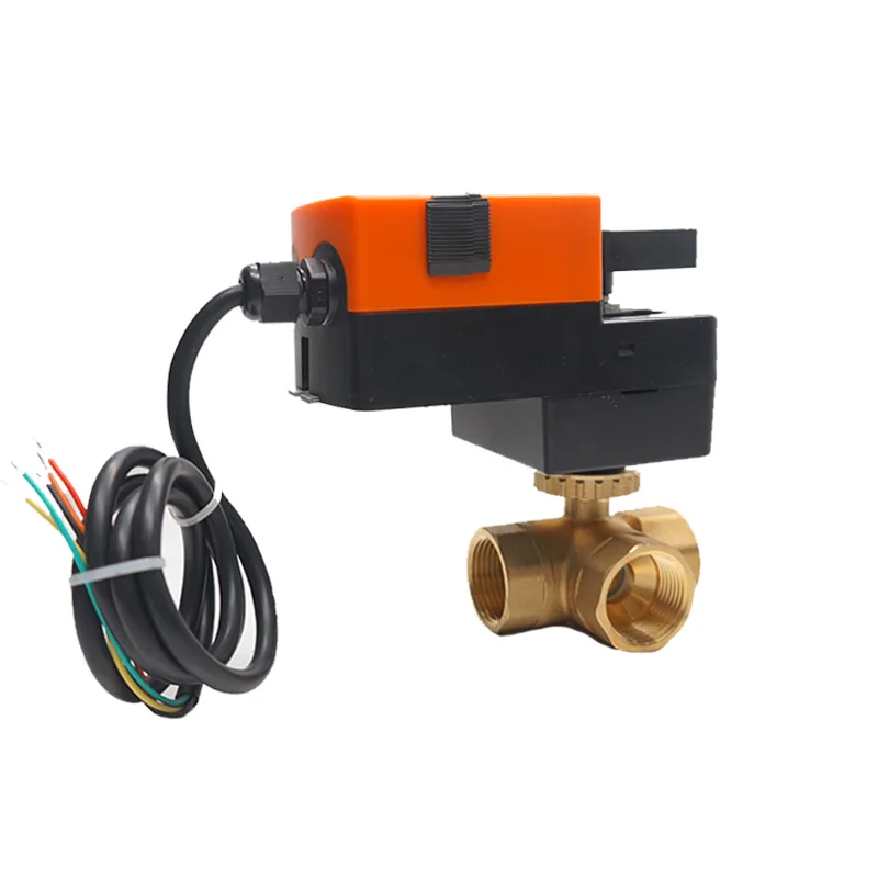 Winvall 3 Way Brass Valve 24VAC/DC Motorized Actuator Control Ball Valve 0-10V 4-20mA Modulating Electric Proportional Valves
