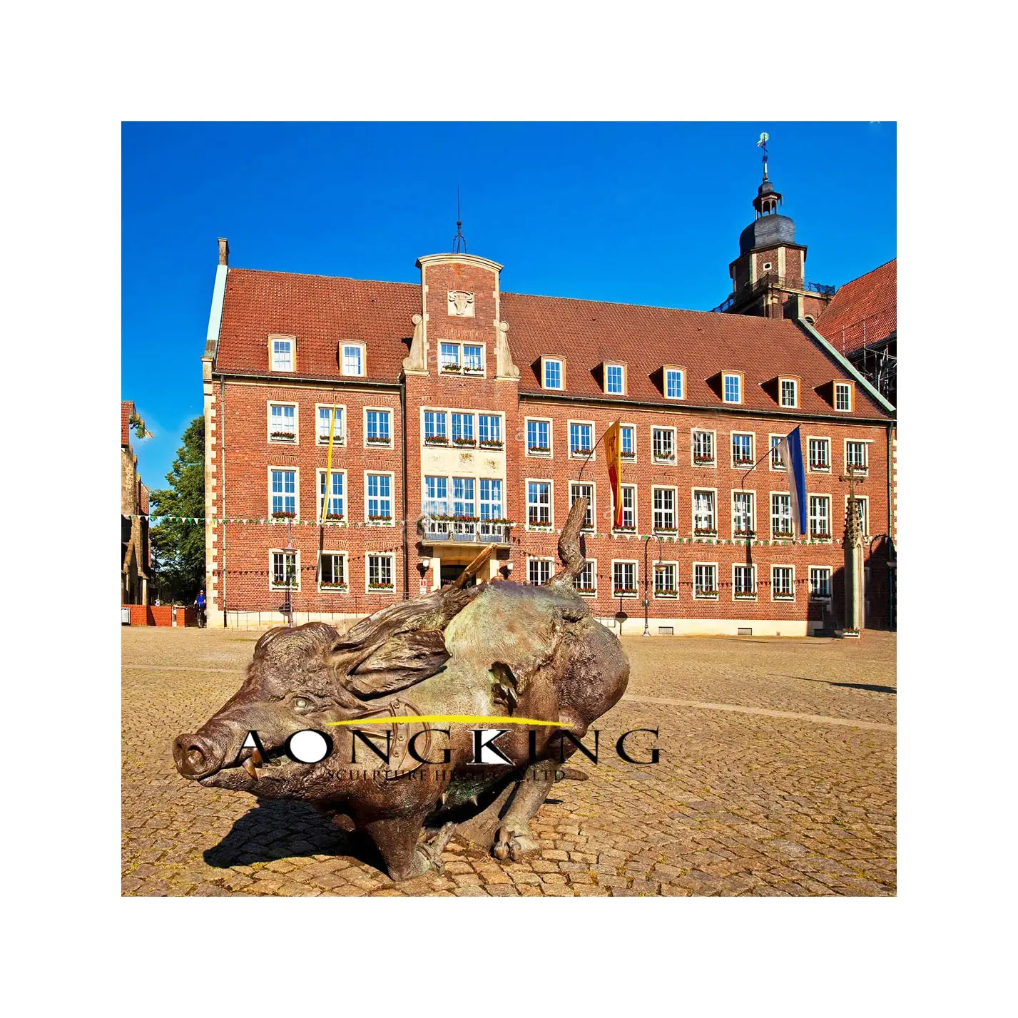 Famous outdoor animal ferocious wild boar bronze statue