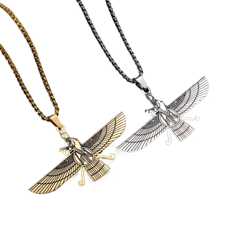 MoyaMiya Farvahar wing  Ahura Mazda  Zoroastrian  Persian Iran symbols stainless steel jewelry  men