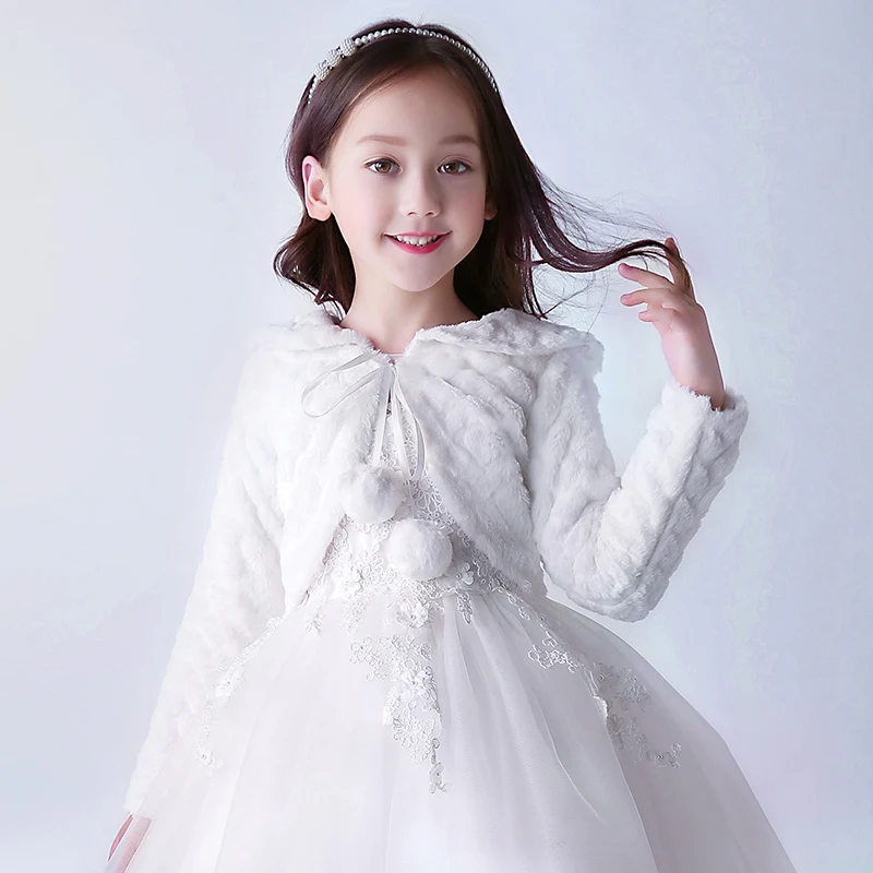 Faux Fur Cape Princess Flower Girl Jacket Cozy Cover-Up Coat Flower Girl Faux Fur Shawls